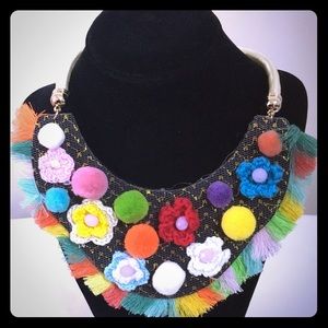 Demin Embellished Necklace-NWOT